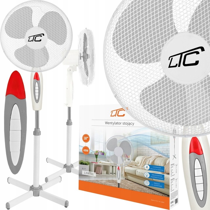 Ventilator podea LTC 40W reglabil alb 102x16cm