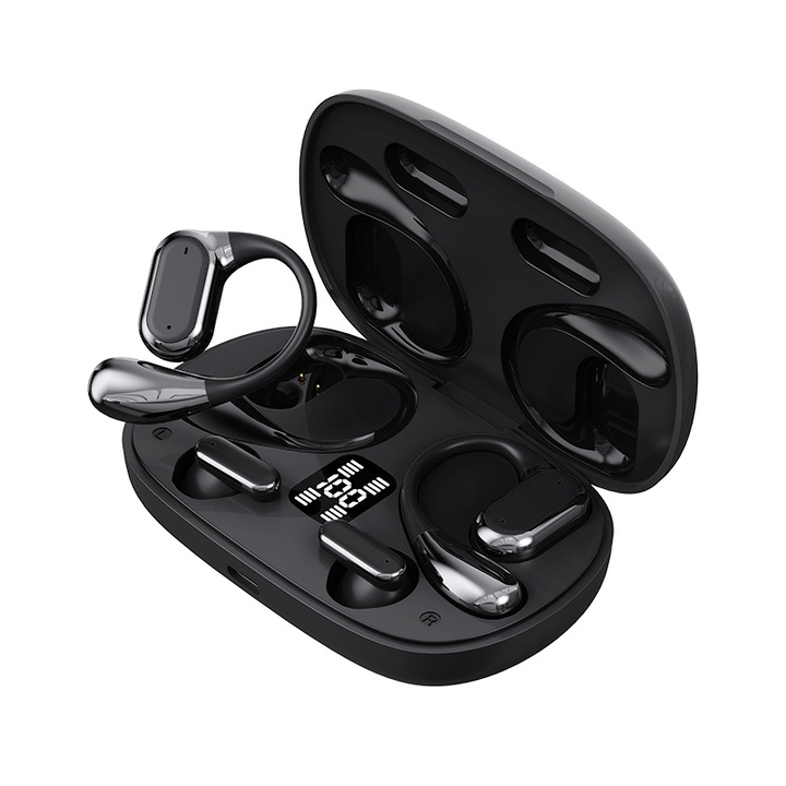 Casti Wireless Q25 Real Wireless Bluetooth Casti 5.4 2-in-1, Plug-uri in ureche, doua casti, Dolby Stereo, Latenta Wireless 30 ms, Reducerea zgomotului ENC, Durata lunga a bateriei, Microfon audio HD, Control tactil, Redare muzica, Sport, Afaceri, Negru