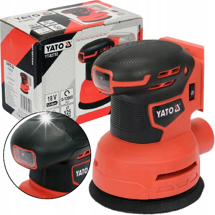 Ексцентършлайф YATO 125мм, 2Ah батерия, зарядно включено, 18V