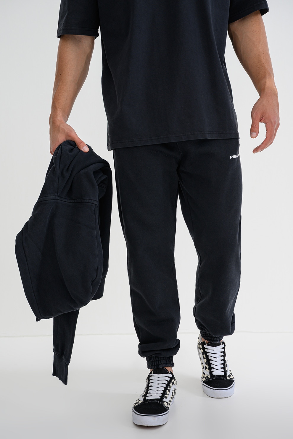 Pegador, Pantaloni de trening cu talie elastica, Negru stins, M-L