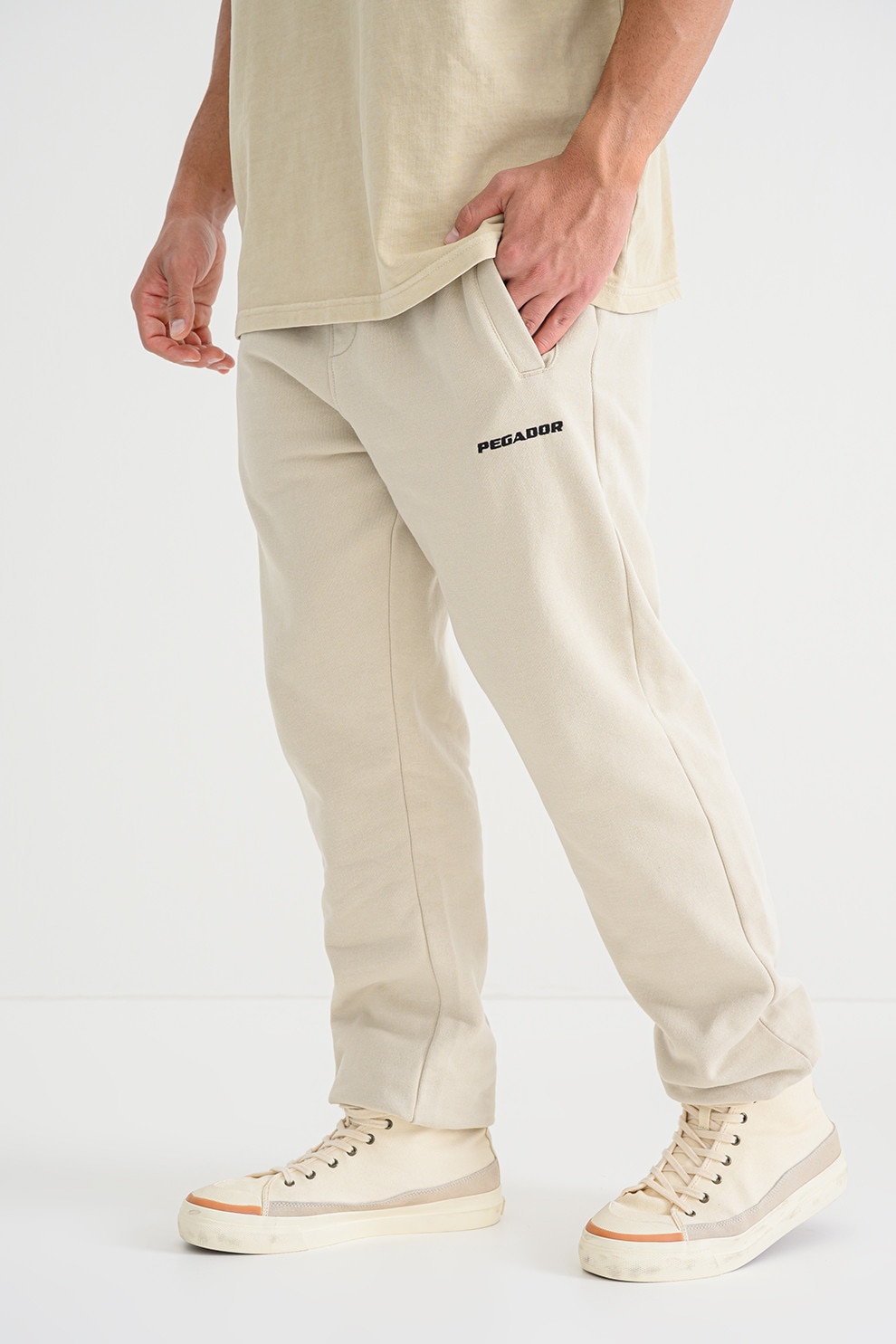 Pegador, Pantaloni de trening cu talie elastica, Bej deschis, M-L