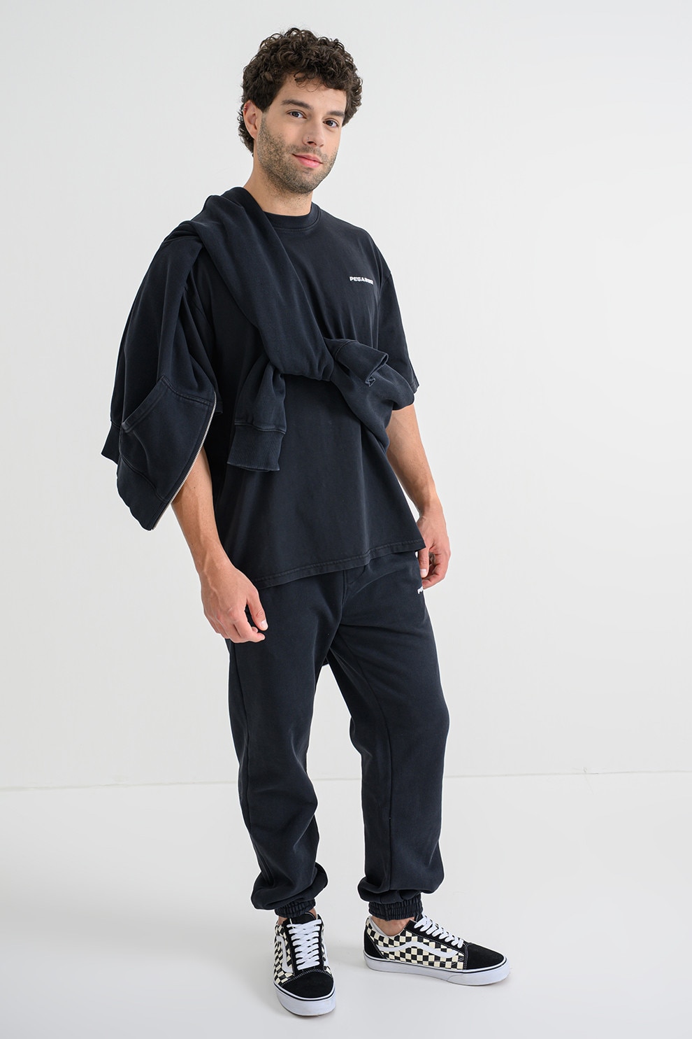Pegador, Tricou lejer din bumbac cu logo, Negru stins, L
