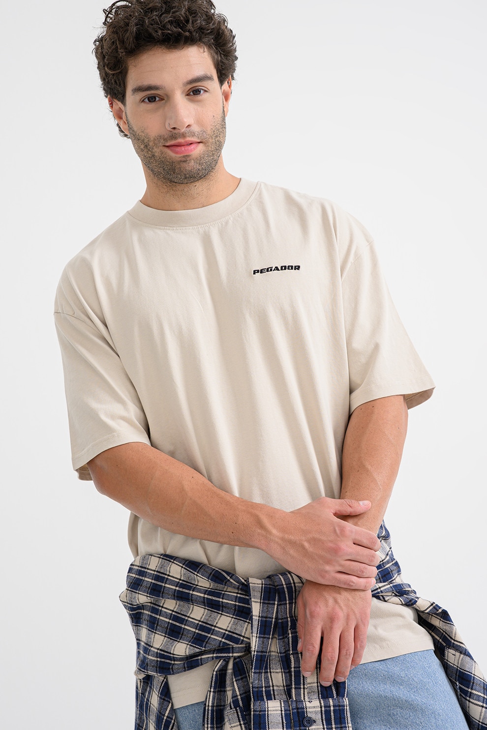 Pegador, Tricou lejer din bumbac cu logo, Bej deschis, L