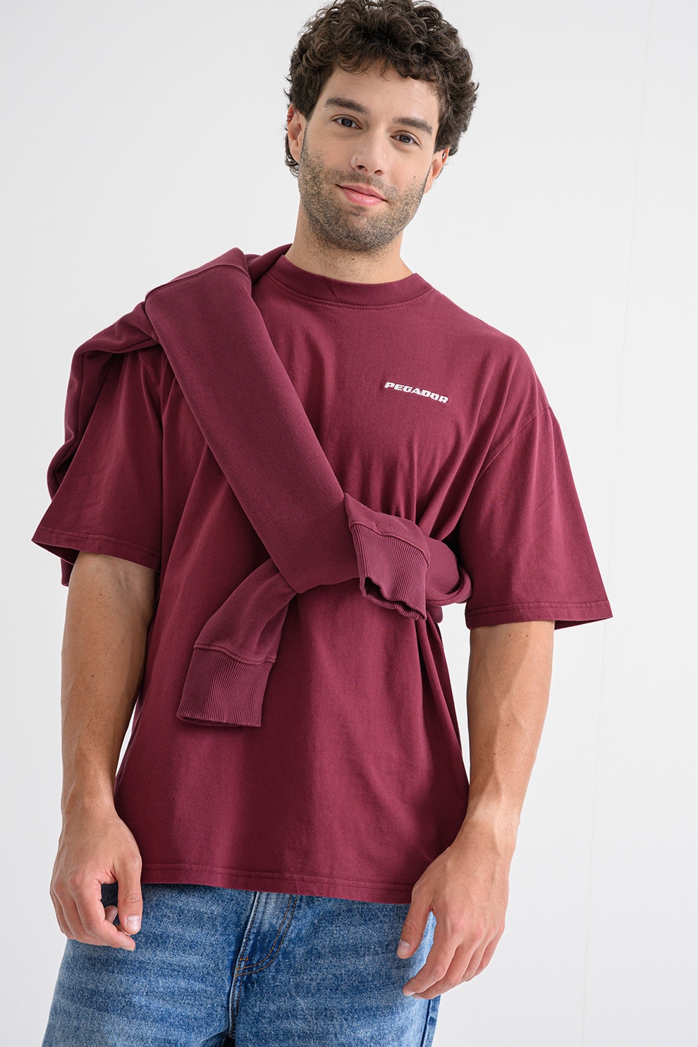 Pegador, Tricou lejer din bumbac cu logo, Rosu inchis, L