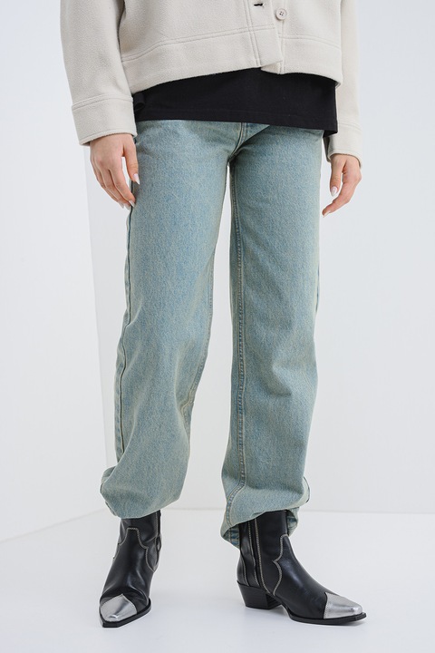 Pegador, Blugi cu aspect decolorat si talie medie, Albastru prafuit