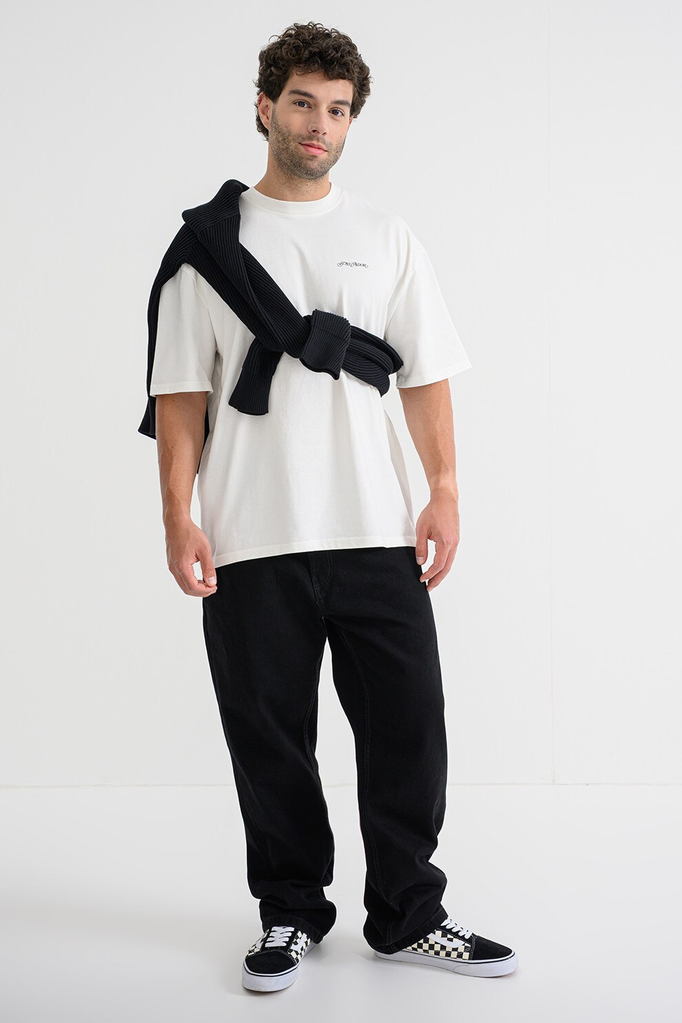 Pegador, Tricou lejer cu maneci cazute si imprimeu pe partea din spate, Alb murdar, L