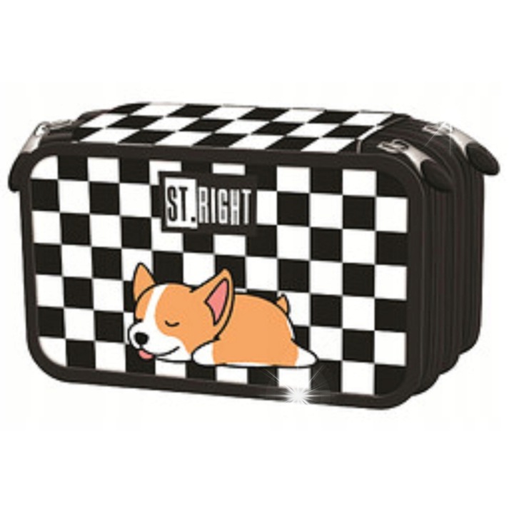 Ученическа чанта с 3 отделения, St. Majewski, Sleepy Corgi, 20x12,5x6,5см, пълен комплект