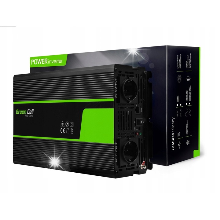 Инвертори за автомобил Green Cell 24V-230V, 3000W, 6000W, черни, 41x20.9x9.3cm