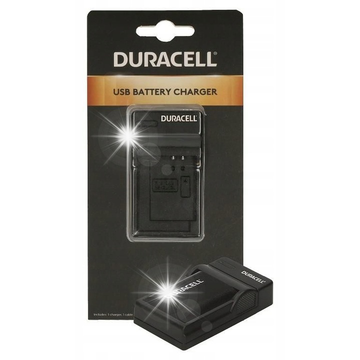 Зарядно устройство Duracell LP-E6 за батерии Canon, комплект с USB кабел, 84x47x23mm, 28g