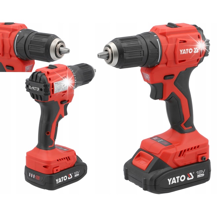 Акумулаторна бормашина YATO, 18V, 45Nm, 2 Li-Ion батерии 2Ah, 13мм, LED осветление