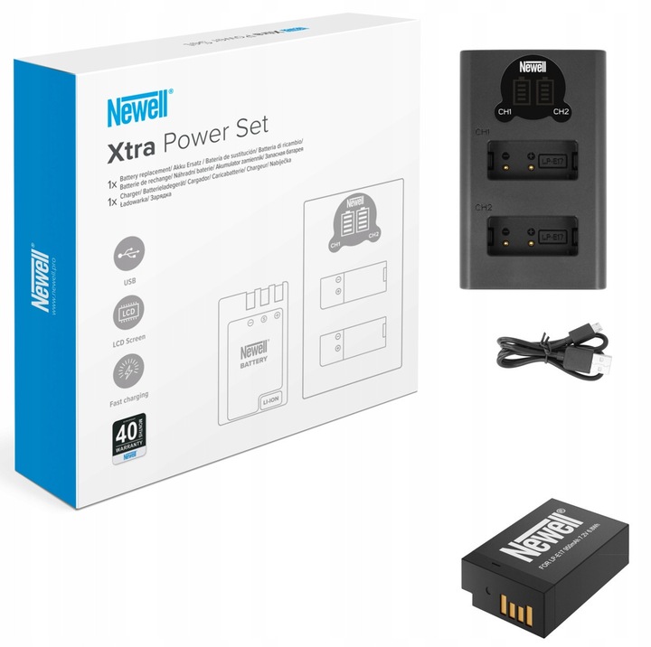 Комплект зарядно устройство Newell DL-USB-C с 2 батерии LP-E17, 9x5,5x2,2см, 45гр, micro USB/USB-C