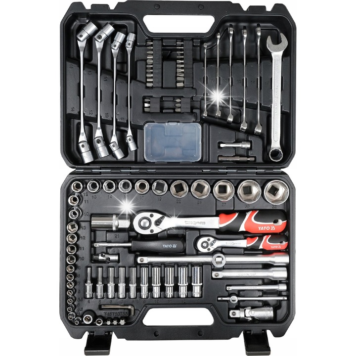 Комплект инструменти YATO 93 части, 1/4" и 1/2", CrV, 72 зъба, куфар за съхранение