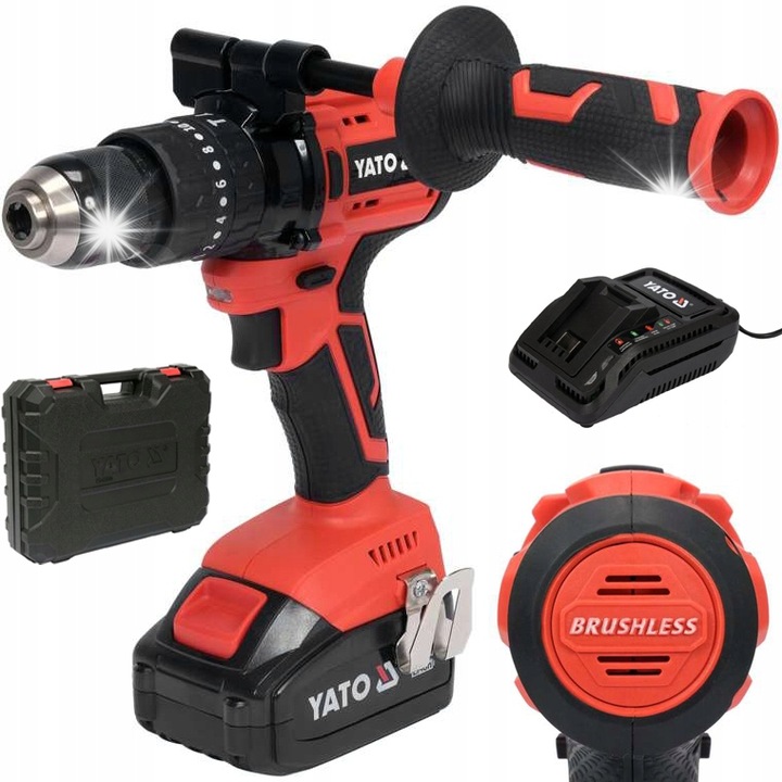 Акумулаторна бормашина Yato 18V 3Ah, 75Nm, с 2 батерии, безчеткова, в куфар