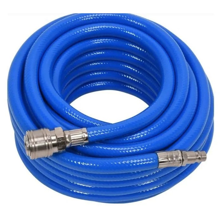 Furtun pneumatic Yato YT-24221, intarit, PVC, cu cuple rapide, 8 mm, Albastru, 20 m