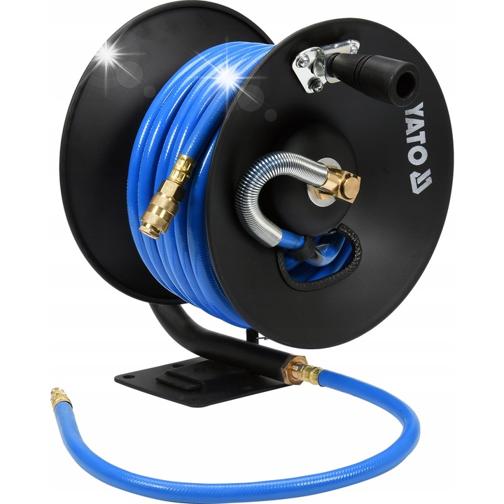 Пневматичен маркуч на макара Yato 10мм x 15м, със свързващ кабел 0,6м, монтаж на стена или под