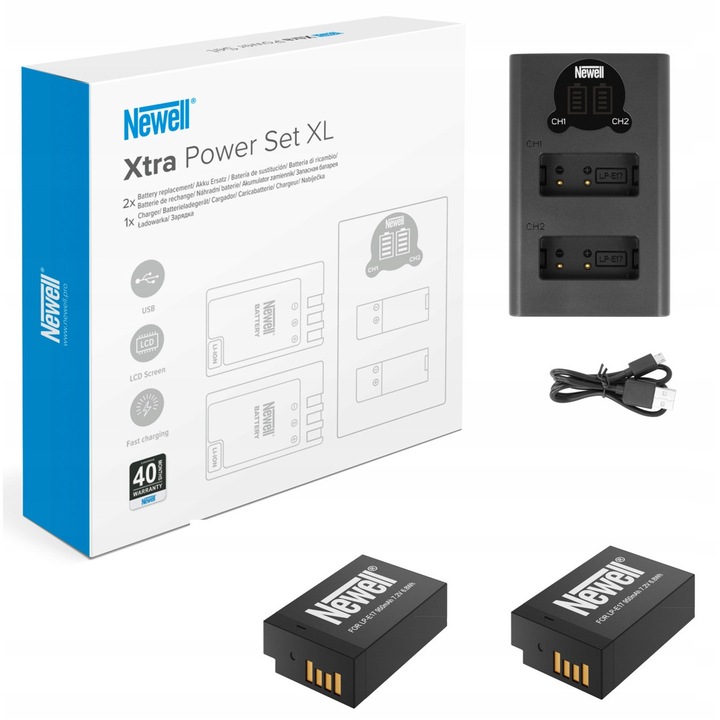 Set incarcator dual Newell DL-USB-C si 2 acumulatori LP-E17, 9x5,5x2,2cm, 950mAh, 45g