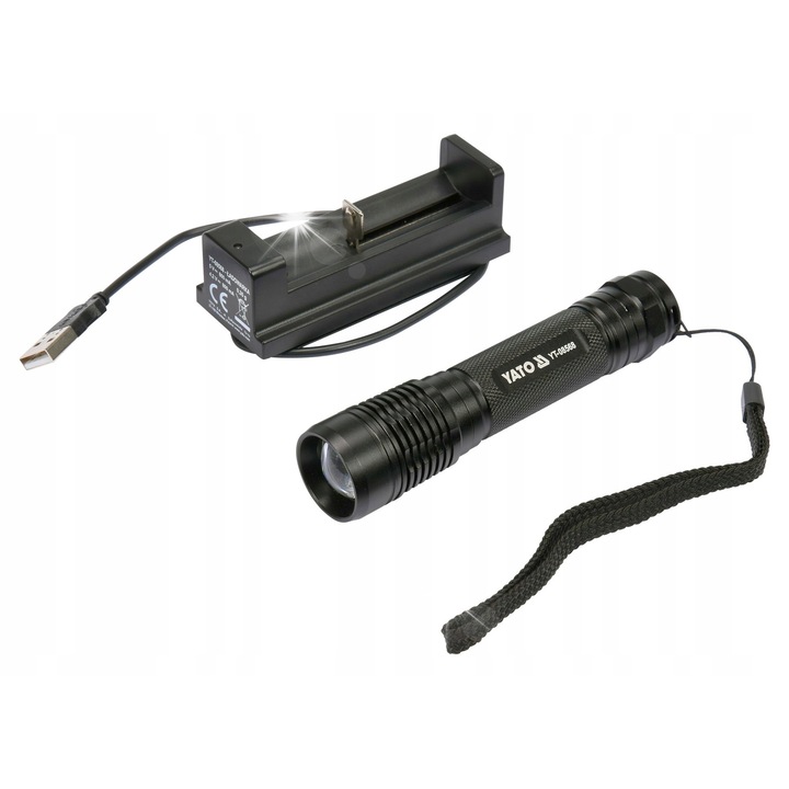 Фенер YATO с LED CREE 6W, 500 lm, IPX7, Li-Ion батерия 18650, 28x120mm