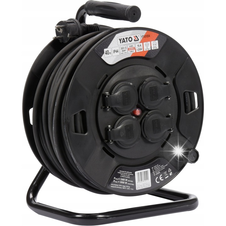 Удължител Yato 40м, 4 гнезда, 3x1,5мм, устойчив на атмосферни влияния, вътрешен/външен