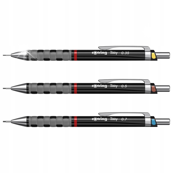 Комплект от 3 автоматични молива Rotring Tikky 0,35 мм, 0,5 мм, 0,7 мм, черен