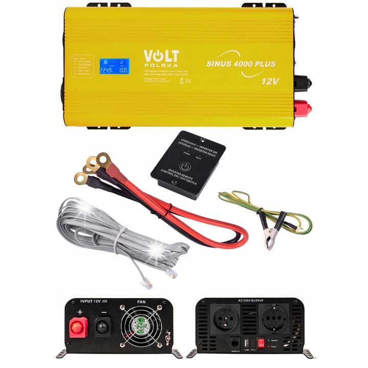 Автомобилни инвертори VOLT SINUS PLUS 4000 12V 2000W/4000W, 374x210x101mm, с USB гнездо