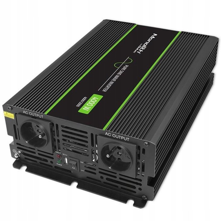 Автомобилен инвертор Qoltec 2000W/4000W, 12V към 230V, с USB порт, размери 210x330x90mm