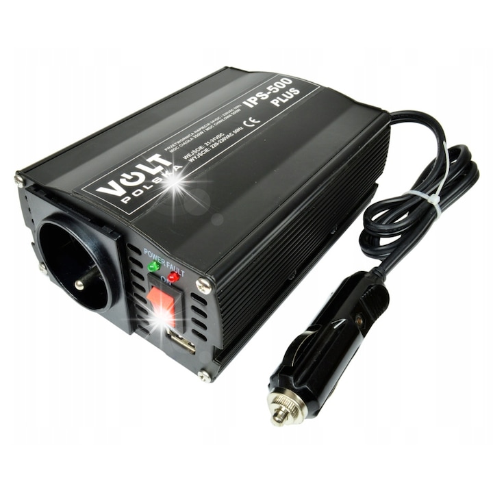 Инвертор за кола Volt IPS-500 Plus 24V/230V 350W/500W, с USB, работна температура -10C до 40C