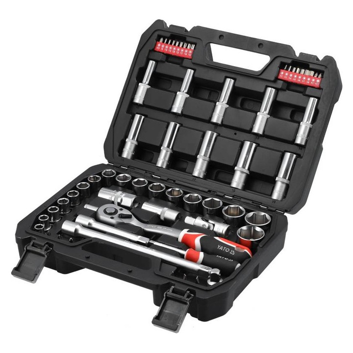 Комплект инструменти 1/2", YATO, 60 части, със система AS-Drive, от CrV стомана, за автосервиз и механични услуги