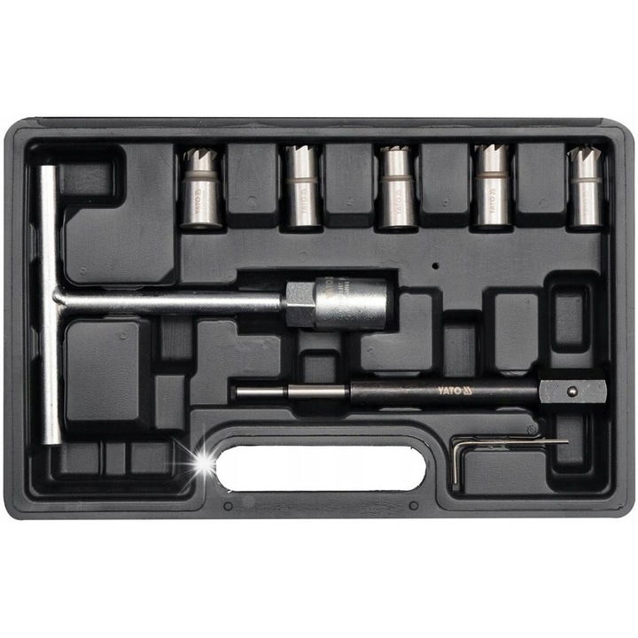 Комплект фрези YATO за дюзи комън рейл, 8 части, размери 15x19mm, 17x17mm, 17x19mm, 120' 17x17mm, 120' 17x21mm