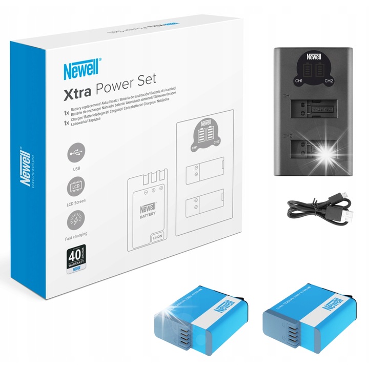 Set incarcator Newell DL-USB-C cu 2 acumulatori SPJB1B, 1220mAh, micro USB, 9x5,5x2,2cm