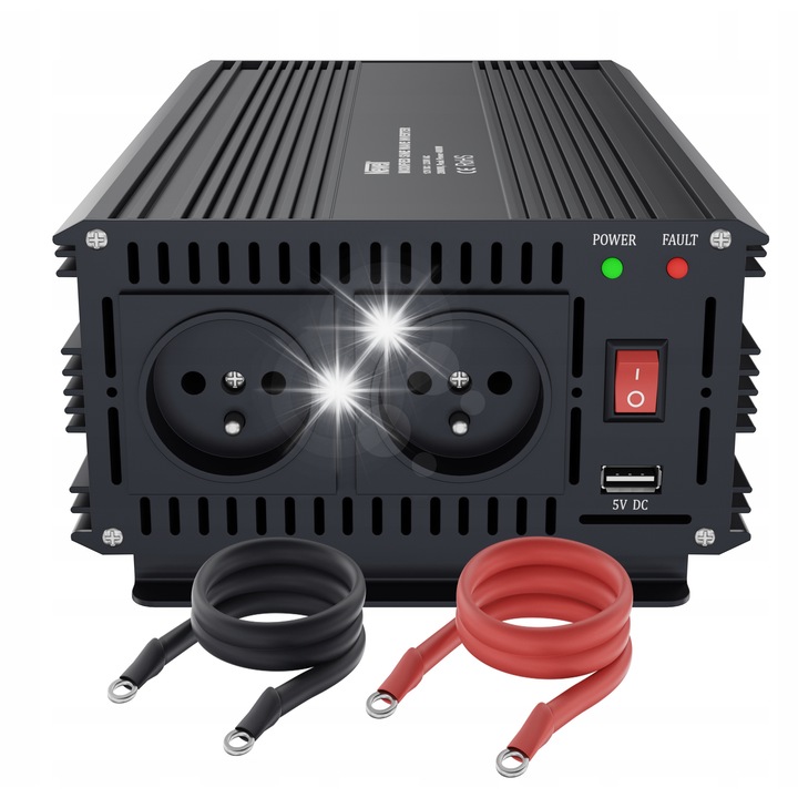 Inverter auto Newell 12V/230V 2000W, 2 aljzat, 1 USB-A port, méretek 30x16,5x8,5cm