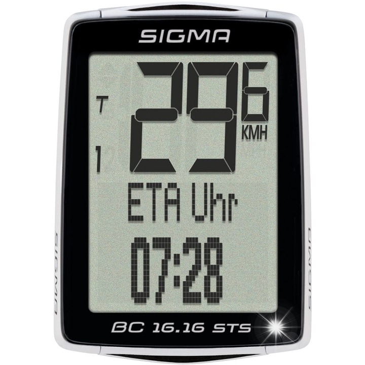 Велокомпютър Sigma BC-16.16, безжичен, черен, 12 функции, за 2 велосипеда