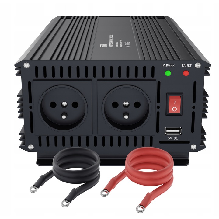 Inverter autóba Newell 12V/230V, 2000W, 2 aljzat, USB-A, 30x16,5x8,5cm