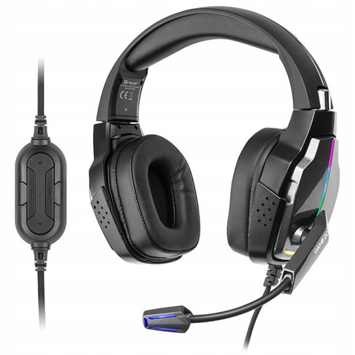 Слушалки за компютър Tracer Hydra 7.1 RGB, гъвкав микрофон, многоцветно осветление, 50 мм, USB