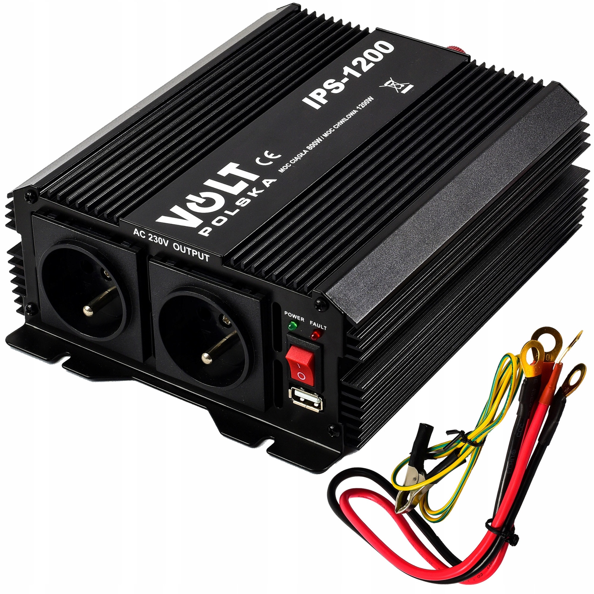 Inverter auto VOLT, 800W/1200W, 12V/230V, cu 2 gniazduri AC, USB ...