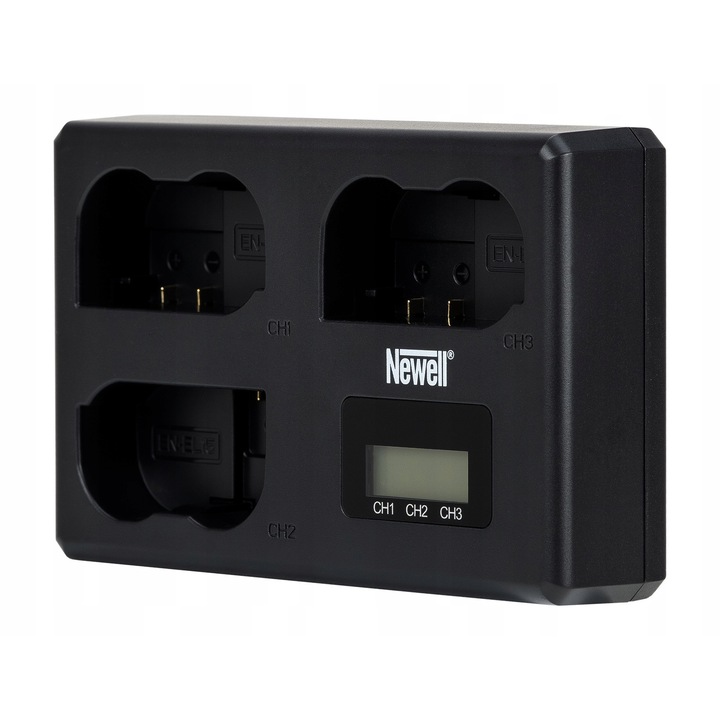 Incarcator triplu Newell TT-USB-C pentru acumulatori EN-EL15, 3 canale, USB-C si micro USB, 10,6x6,7x2,9cm, 71g