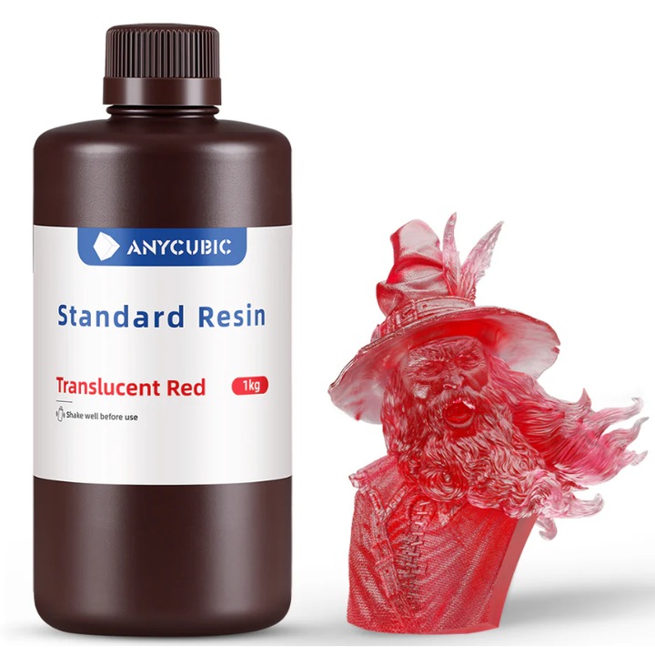 Rasina 3D, Anycubic Standard, 1kg, Rosu Transparent, pentru imprimanta 3D