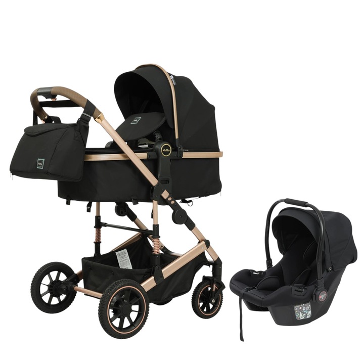 3 az 1-ben babakocsi – megfordítható, sport rész és autósülés, összecsukható, termotáska, alumínium váz, felfüggesztésekkel, 0-36 hónapos korig, fekete színű