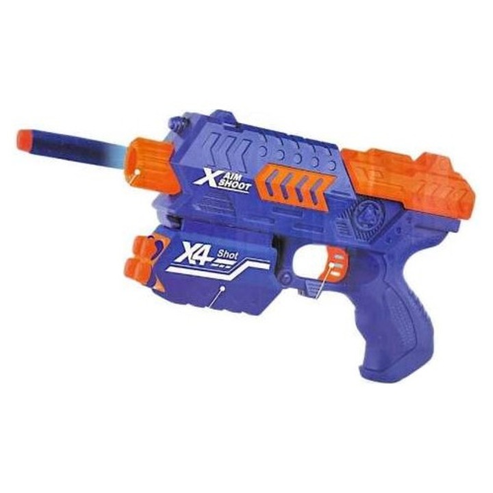 Pistol jucărie cu 6 bile moi EVA, albastru-portocaliu, 20cm