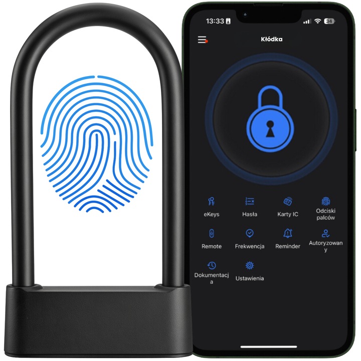 Lacat inteligent biometric, Spreest®, P5 TTLock, 10 amprenta digitala + aplicatie Bluetooth, deblocare rapida ≤2s, suport 10 utilizatori, cheie mecanica, incarcare USB-C, waterproof IP67, anti-furt, Negru