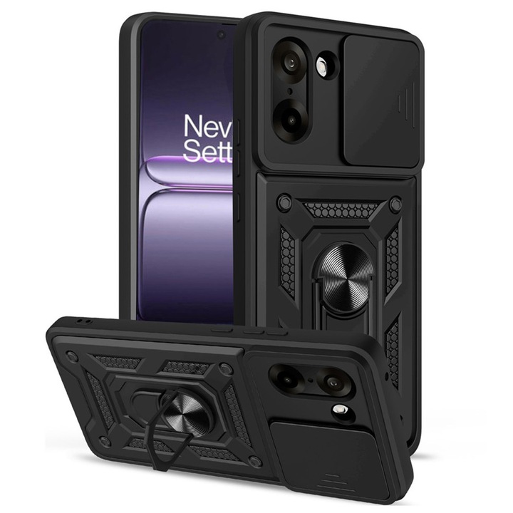 Калъф за OnePlus Nord CE5 Ring Armor Kickstand Здрав Удароустойчив Калъф със защита за камерата, черен