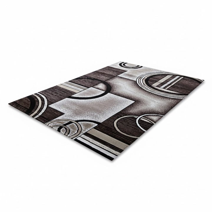 Covor modern Pala Carpet design geometric gri-negru-maro 100x200 cm, grosime 12 mm