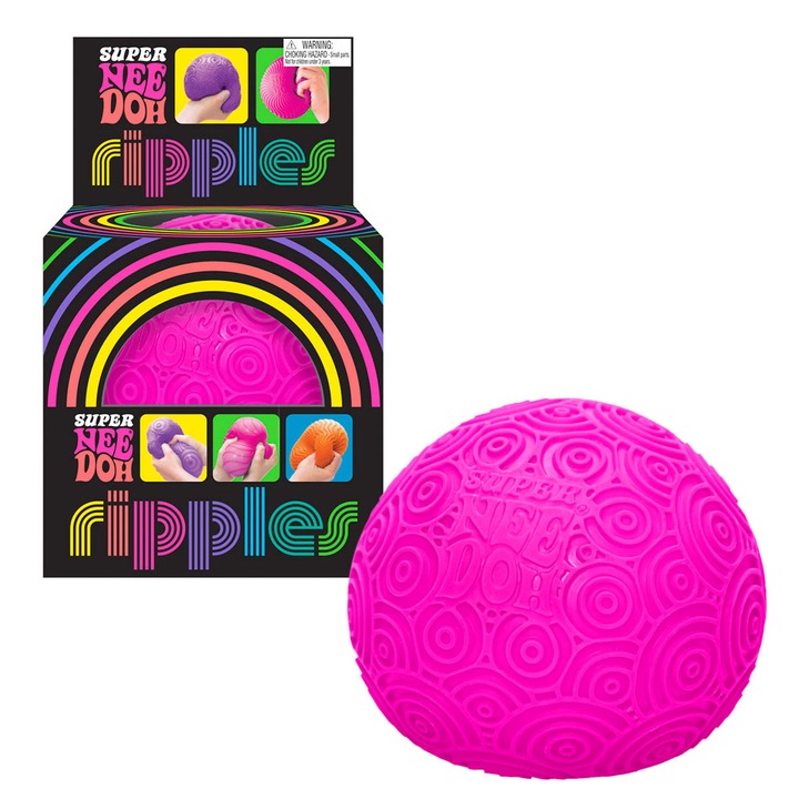 Jucarie minge antistres NeeDoh, seria Super, roz cu cerculete, 11cm