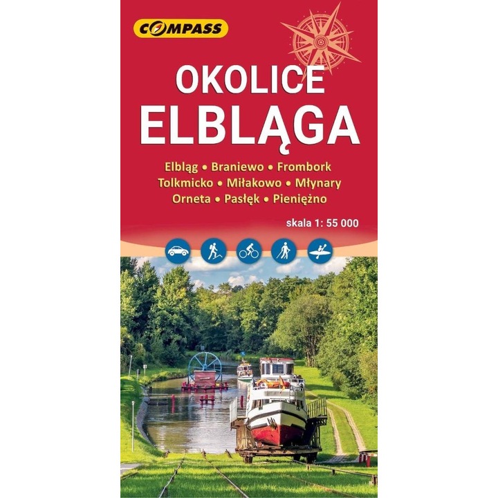 Harta turistica Compass - Okolile Elblagului, retea de trasee, atractii turistice, multicolor, 1:50000