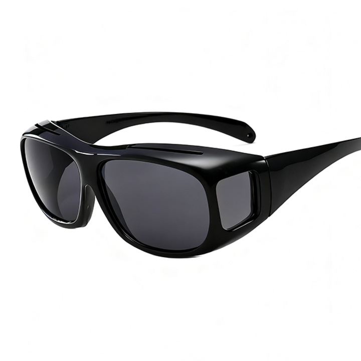 Férfi napszemüveg, fekete keret, szürke lencsék, UV védelem, éjjellátó