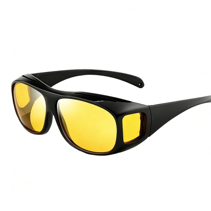 Vezetői szemüveg, éjjellátó, fekete keret, sárga lencsék, UV-védelem