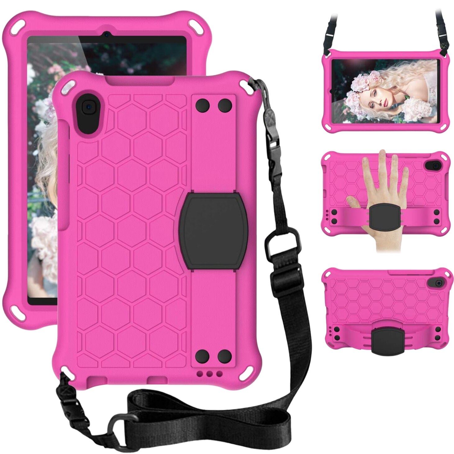 Etui pentru iPad Mini 6, roz, silicon, cu suport, curea de transport