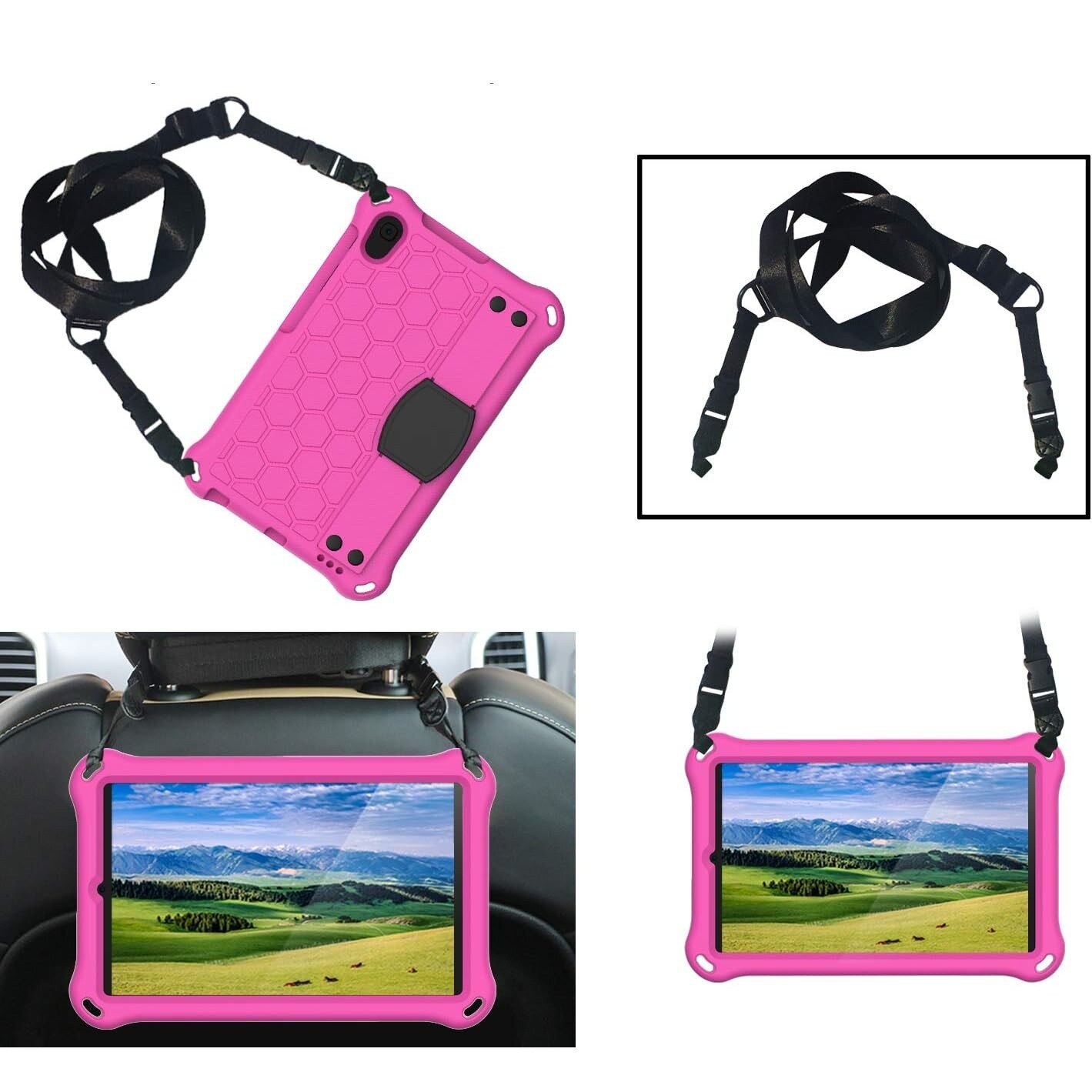 Etui pentru iPad Mini 6, roz, silicon, cu suport, curea de transport