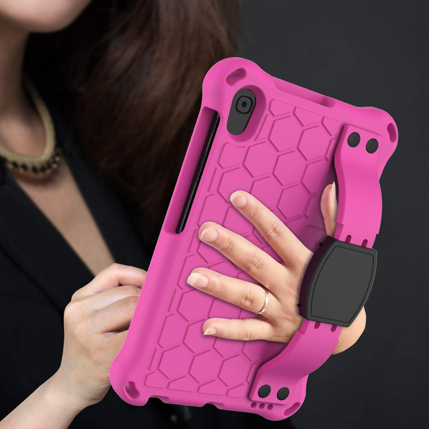 Etui pentru iPad Mini 6, roz, silicon, cu suport, curea de transport