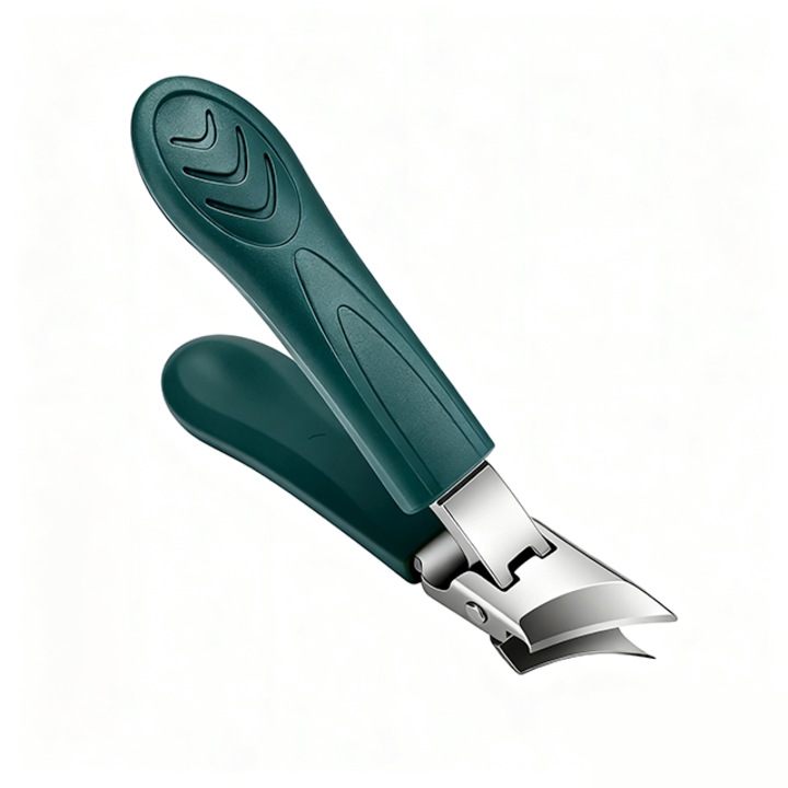 Taietor mare de unghii cu varf inclinat, Taiere adanca pentru cuticule, Varf inclinat pentru a preveni stropirea, Ingrijire unghii pentru seniori, Verde inchis