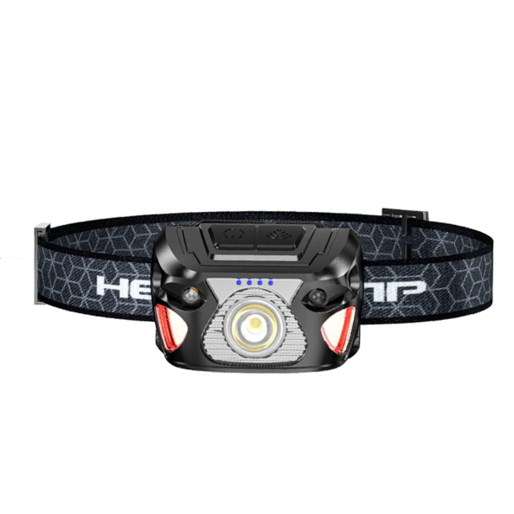 LED челник със сензор за движение, контрол с движение на ръката, 2000lm, за риболов, червена светлина, работна светлина за глава